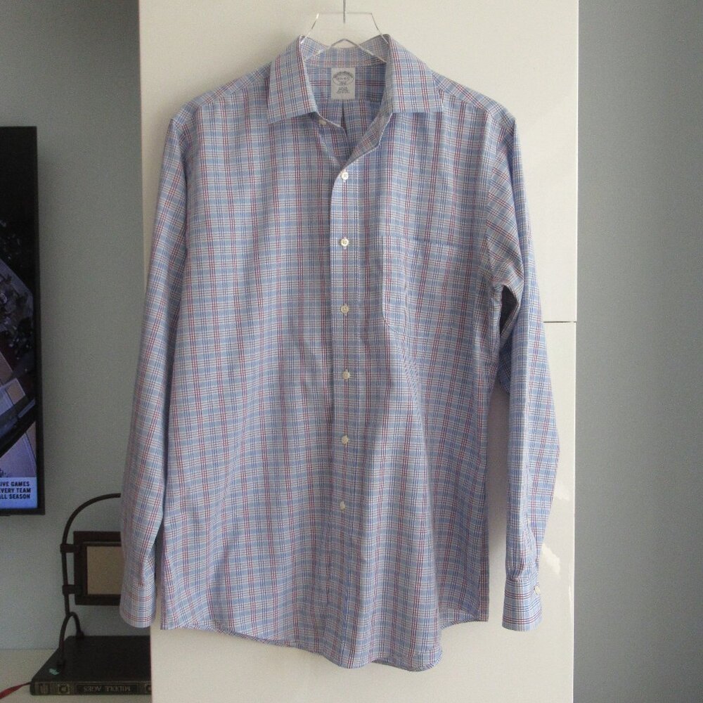 Brooks Brothers Men's Plaid shirt, long sleeve, Slim FIt, Cotton Size 15 1/5